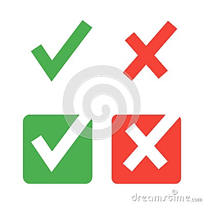 Vector flat check mark icons for web and mobile apps. Red and green colors Vector Illustration