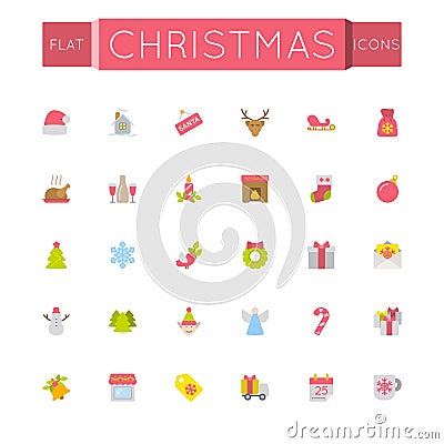 Vector Flat Christmas Icons Vector Illustration