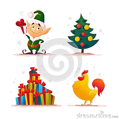 Vector flat christmas santa claus elf character portrait . Vector Illustration