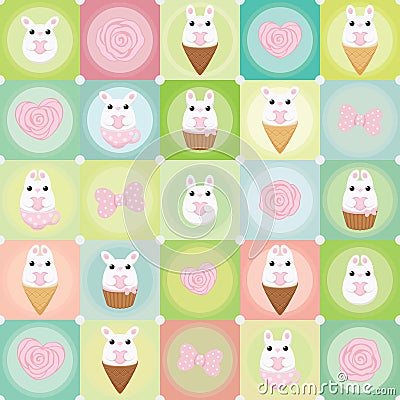 Vector flat creative background with bunny. rose and bow Vector Illustration