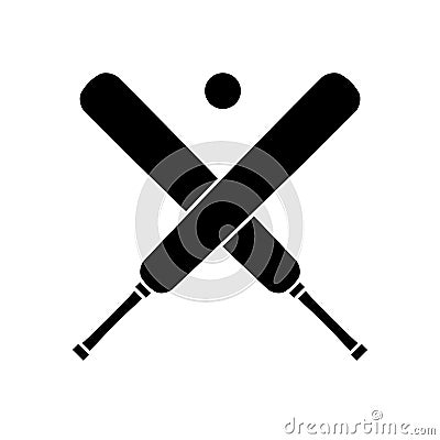 Vector flat crossed black cricket bat and ball Vector Illustration