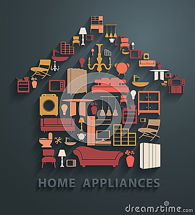 Vector flat design concepts home appliances icons Vector Illustration