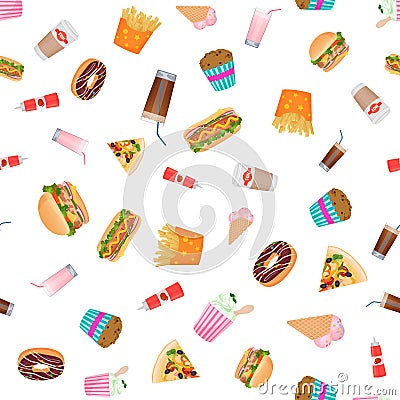 Vector flat design fast food seamless pattern wallpaper. Vector Illustration