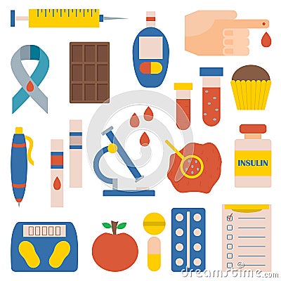 Vector flat diabetes icons Vector Illustration