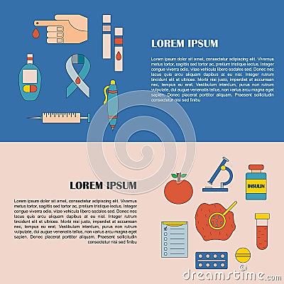 Vector flat diabetes icons Vector Illustration