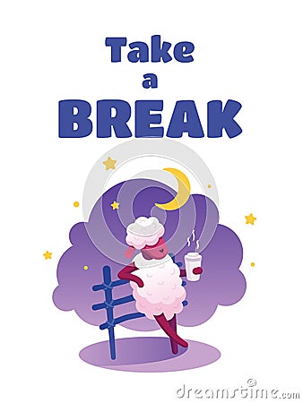 Vector children`s illustration, postcard, banner, template, on the theme of a break from work. Vector Illustration