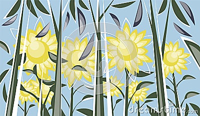 Field of sunflowers standing up towards the sun Vector Illustration