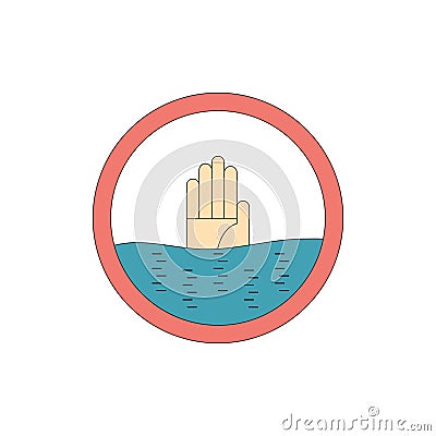 Vector flat drowner warning sign Vector Illustration
