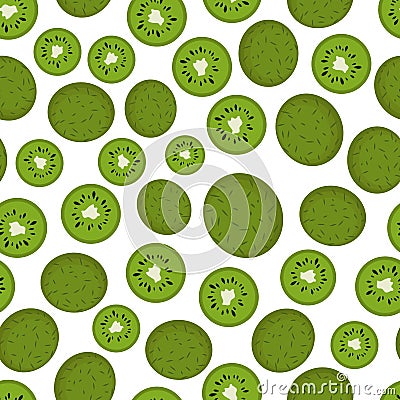 Vector Flat Fruit Pattern of Random Green Kiwi Vector Illustration