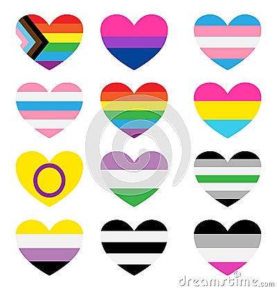 Vector flat Gender lgbt flag heart set Vector Illustration