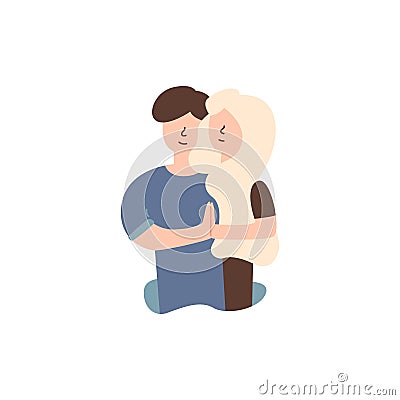 Vector flat guy hugging girlfriend holding hands. Vector Illustration