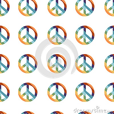 Vector flat hand drawn seamless pattern with pacific, peace symbol. Flat vector hippy boho illustration Vector Illustration