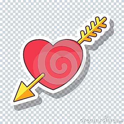 Vector flat heart pierced by an arrow sticker for Valentine`s Day Vector Illustration