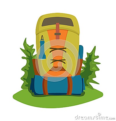 Vector flat hiking travel backpack bag. Vector Illustration