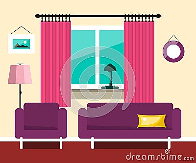 Vector Flat Hotel Room Interior Vector Illustration