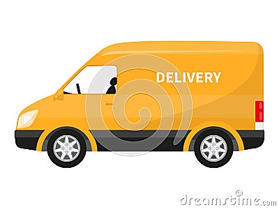 Vector flat icon cartoon yellow delivery truck Vector Illustration