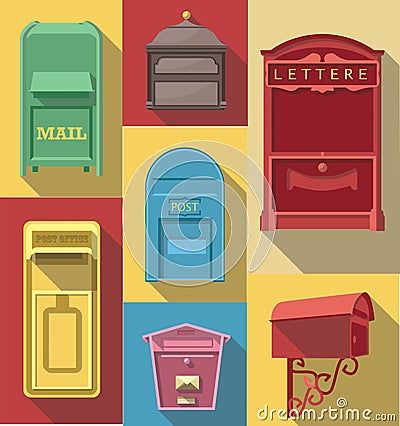 Vector Flat icon of vintage post box Vector Illustration