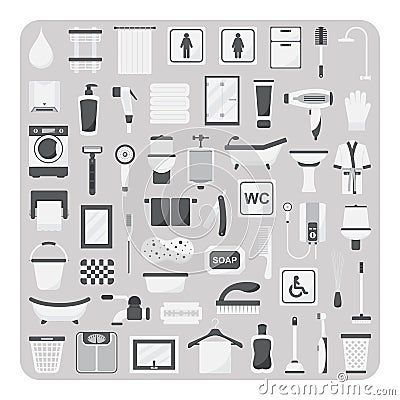 Vector of flat icons, Bathroom and toilet set Vector Illustration