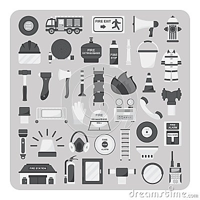 Vector of flat icons, Firefighting set Vector Illustration
