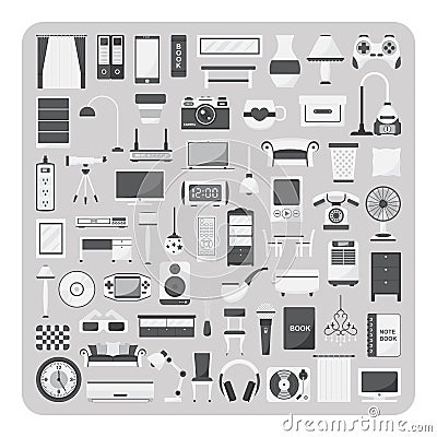 Vector of flat icons, Living room and furniture set Vector Illustration