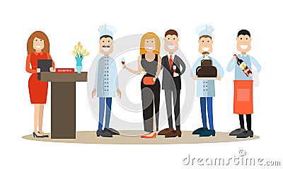 Vector flat icons set of restaurant people and guests Vector Illustration