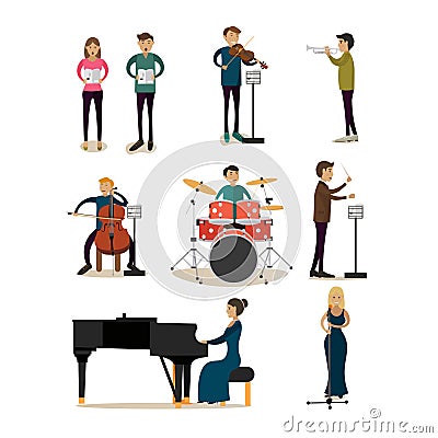 Vector flat icons set of symphony orchestra people Vector Illustration