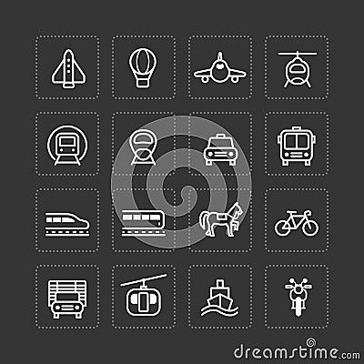 Vector flat icons set transportation outline concept. Vector Illustration