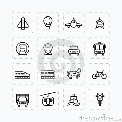 Vector flat icons set transportation outline concept. Vector Illustration