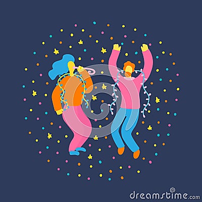 Vector flat illustration with celebrating couple Vector Illustration