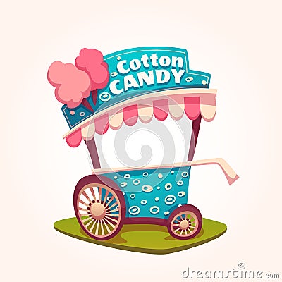 Vector flat illustration of Cotton Candy cart Vector Illustration