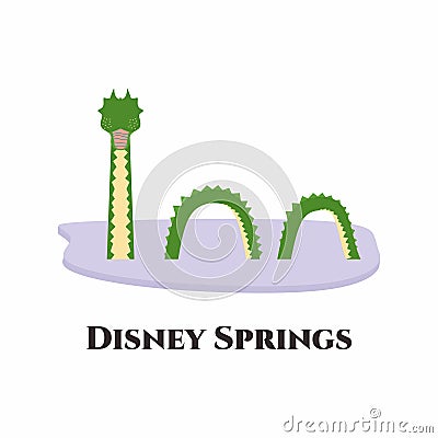 Vector flat illustration of Disney Springs at the Walt Disney World Resort in Lake Buena Vista, Florida, near Orlando. This place Vector Illustration