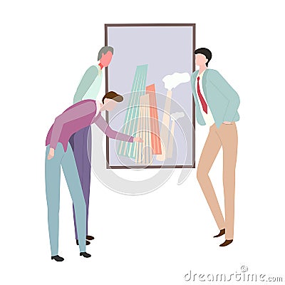 Vector flat illustration. a group of people visit the gallery of modern art. art gallery museum. people at an exhibition of Vector Illustration