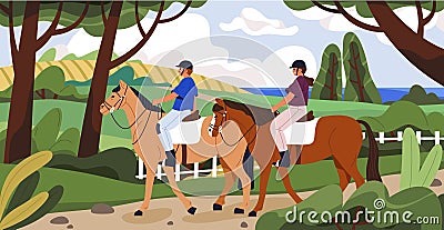 Vector flat illustration of horse riding. Vector Illustration