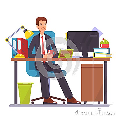 Vector flat illustration of a man working on the computer Vector Illustration