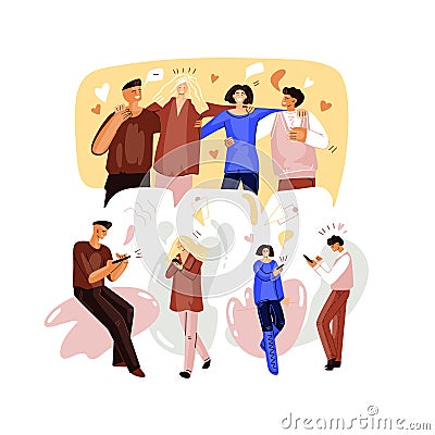 Vector Flat Illustration of Online party concept, birthday, meeting friends on videoconference. People meeting and Vector Illustration