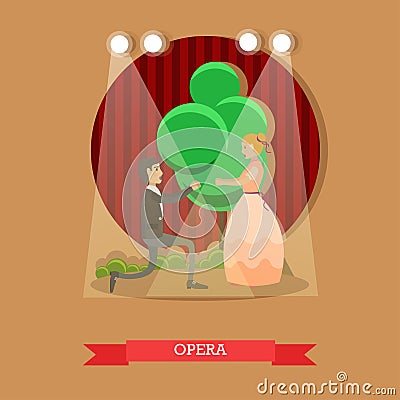 Vector flat illustration of opera singers performing on stage Vector Illustration