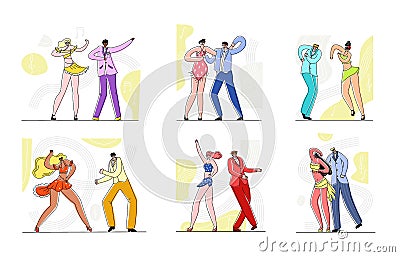Vector flat illustration set dancing pairs men and women Cartoon Illustration