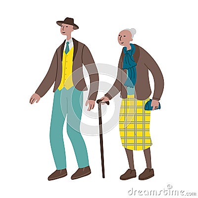 Vector flat illustration with walking couple Cartoon Illustration