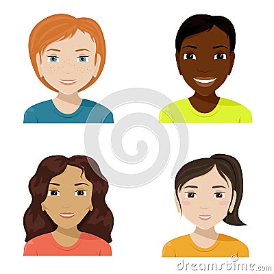 Vector flat illustration of women of different nationalities. Diversity Vector Illustration