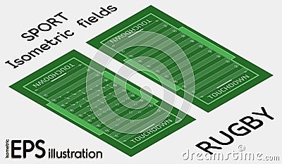 Vector flat isometric view of rugby field illustration Vector Illustration