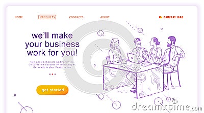 Vector flat landing page design template. Teamwork, company support concept. Vector Illustration