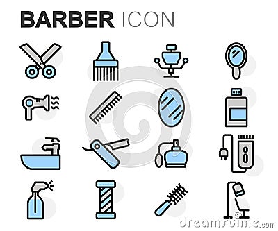 Vector flat line barber icons set Stock Photo