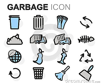 Vector flat line garbage icons set Stock Photo