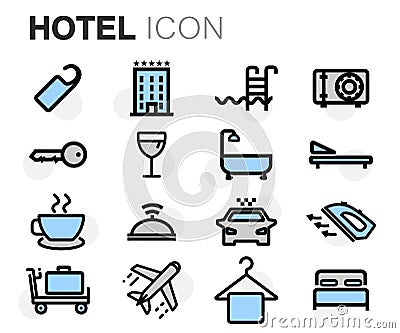 Vector flat line hotel icons set Stock Photo