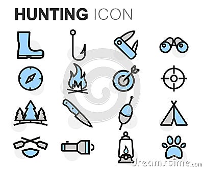 Vector flat line hunting icons Stock Photo