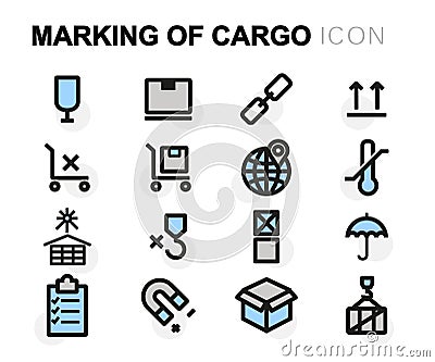 Vector flat line marking of cargo icons set Stock Photo