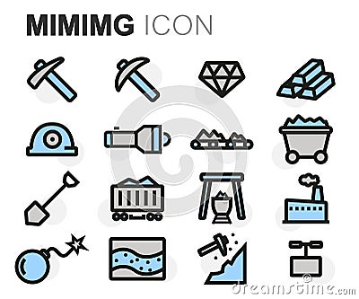 Vector flat line mining icons set Stock Photo
