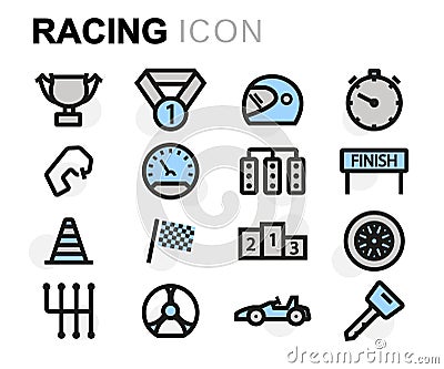 Vector flat line racing icons set Stock Photo
