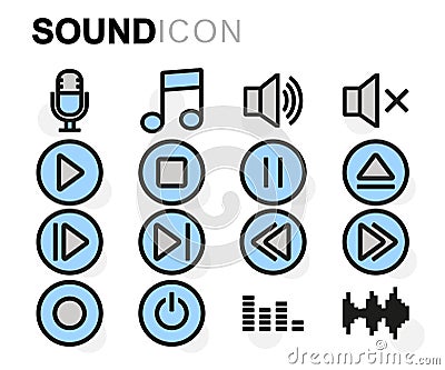 Vector flat line sound icons set Stock Photo