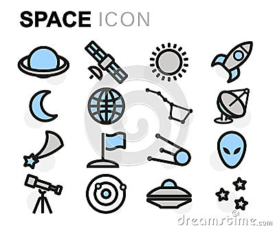 Vector flat line space icons set Stock Photo